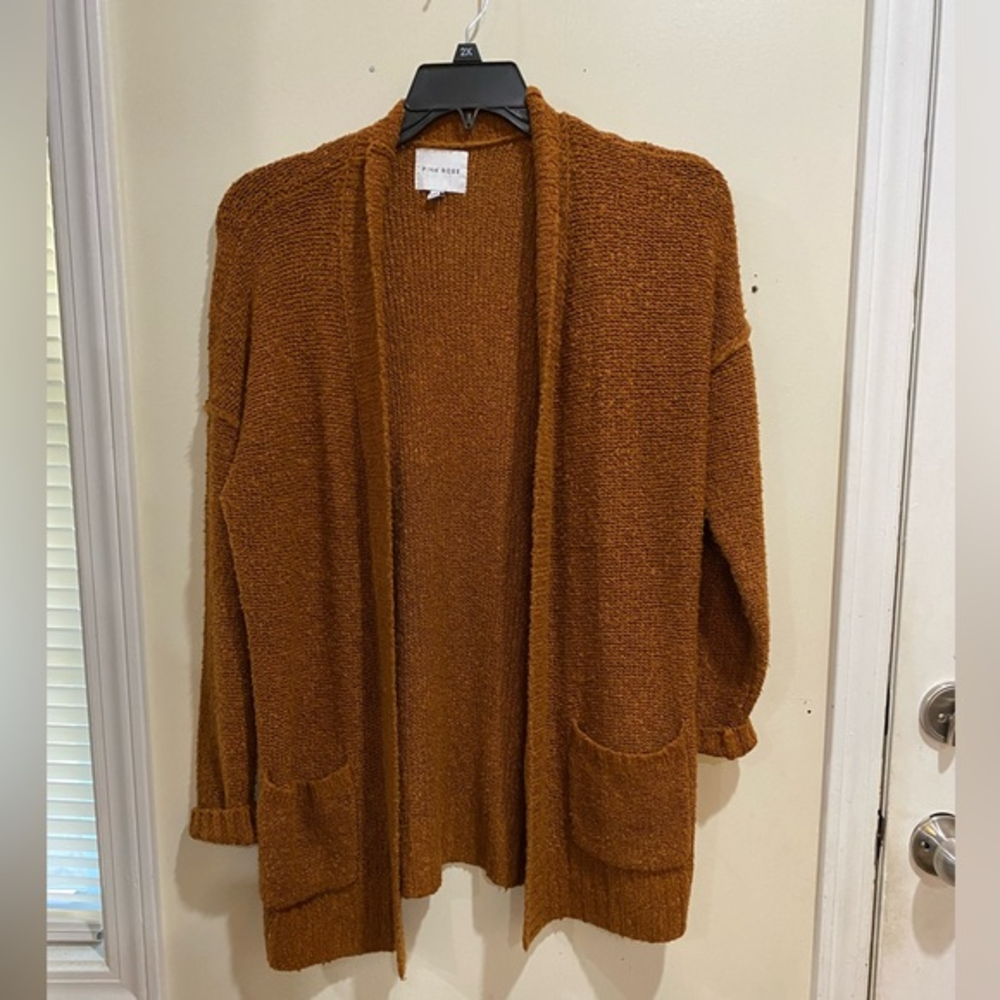Pink Rose Open Front Copper Cardigan‎ with Front Pockets… Size: Large… EUC